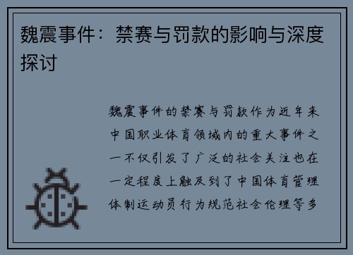 魏震事件:禁赛与罚款的影响与深度探讨 魏震事件:禁赛与罚款的影响与深度探讨